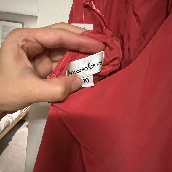 Antonio Gual Cocktail Dress; midi, deep-v, drop-back halter dress 100% Silk - Picture 5 of 6